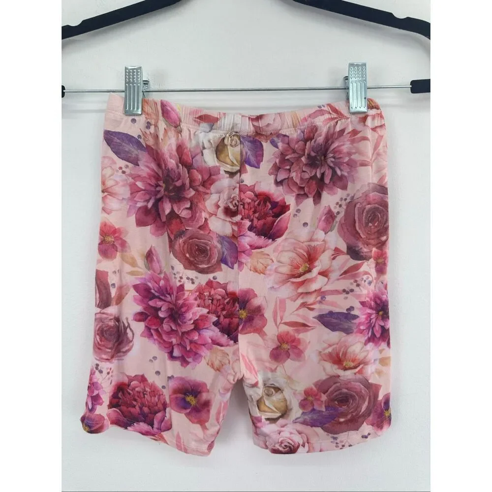 Posh Peanut Girls Multi Pink Flower Shortsleeved and Shorts Bamboo Lounge Pajama
